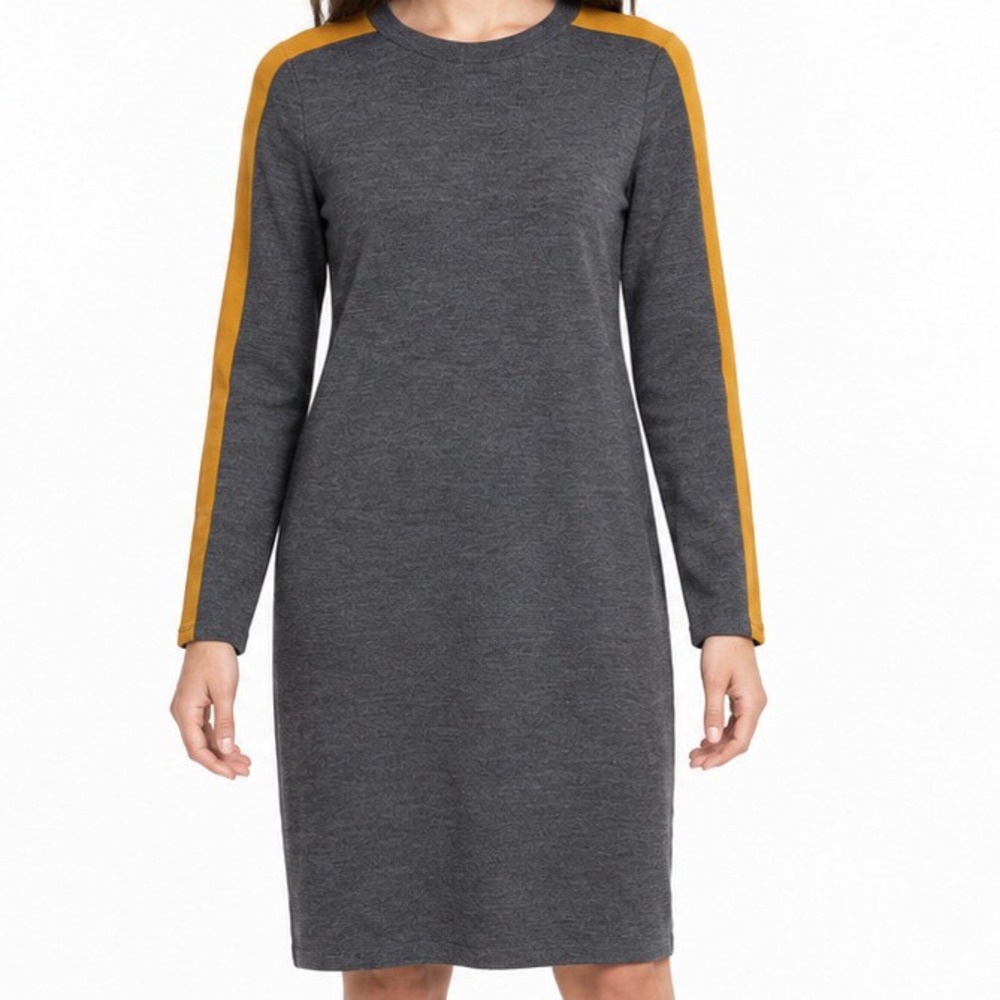 Zara Trafaluc Gray Long Sleeve Midi Dress Yellow White Racing Stripe Size M